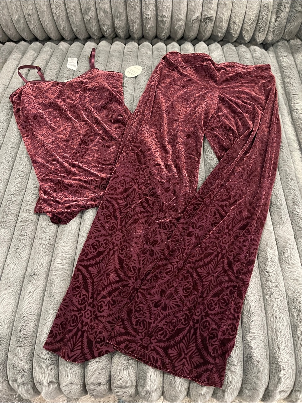 Soma Burgundy Burnout Velvet Pajama Set